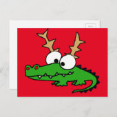 Grappige Alligator met Antlers Kerstkunst Feestdagenkaart (Voorkant / Achterkant)