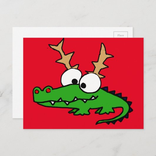 Grappige Alligator met Antlers Kerstkunst Feestdagenkaart (Voorkant / Achterkant)