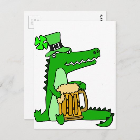 Grappige alligator met bier St. Patrick's Day Art Briefkaart (Voorkant / Achterkant)