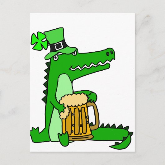 Grappige alligator met bier St. Patrick's Day Art Briefkaart (Voorkant)