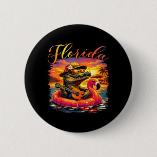 Grappige Alligator Zomer Zonsondergang Strand Sfee Ronde Button 5,7 Cm