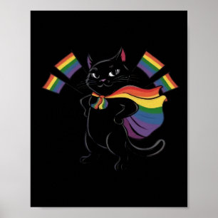 Grappige Ally Kat Regenboog Vlag Gay Pride Maand L Poster