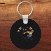 Grappige Ally Kat Regenboog Vlag Gay Pride Maand L Sleutelhanger (Voorkant)