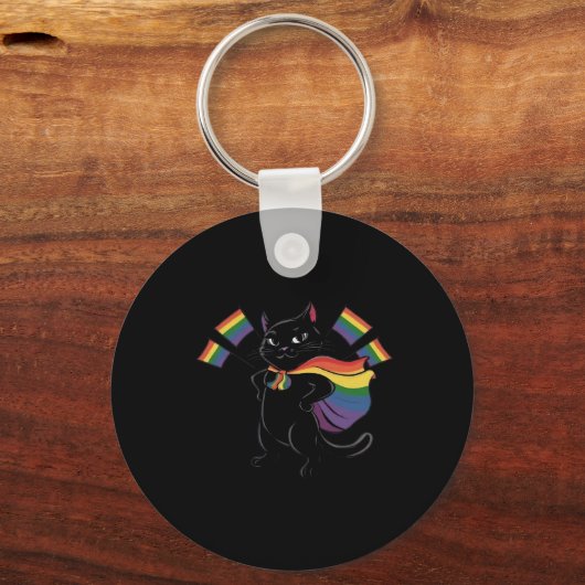Grappige Ally Kat Regenboog Vlag Gay Pride Maand L Sleutelhanger (Voorkant)
