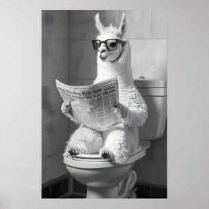Grappige Alpaca Badkamer Print, Krant Toilet Poster
