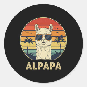 Grappige Alpaca Dad Gifts Retro Alpapa Design voor Ronde Sticker