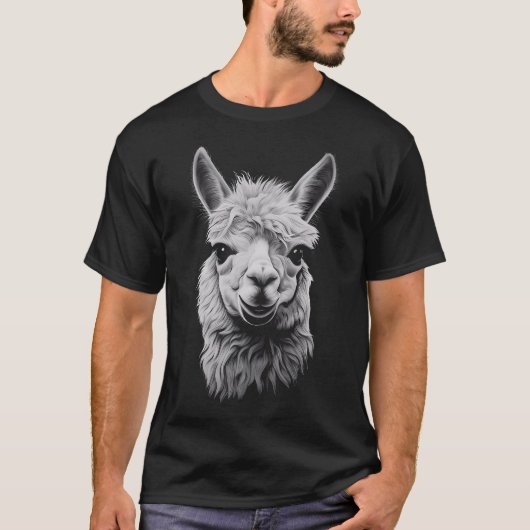 Grappige alpaca lama's hoofd wild dier kunst ontwe t-shirt (Voorkant)