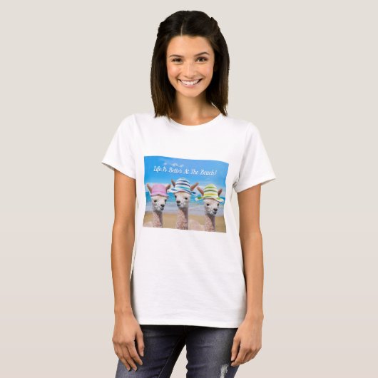 Grappige alpaca's op het strand in Petten, uw beri T-shirt (Voorkant volledig)