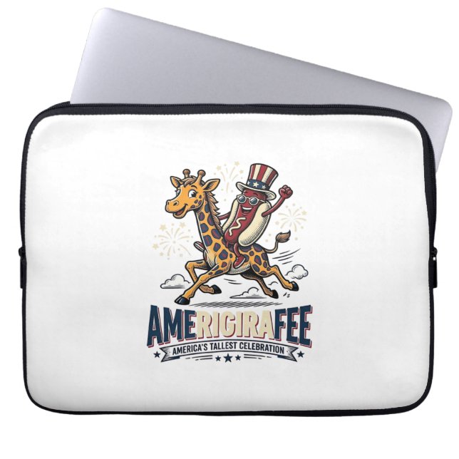 Grappige Amerigiraffee Patriottische Giraffe Hot D Laptop Sleeve (Voorkant)