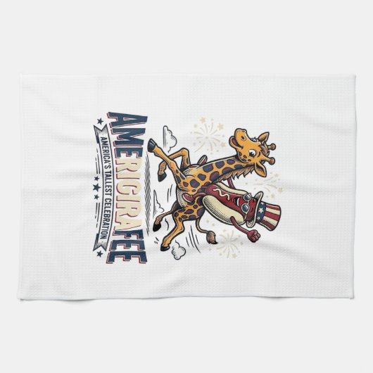 Grappige Amerigiraffee Patriottische Giraffe Hot D Theedoek (Horizontaal)