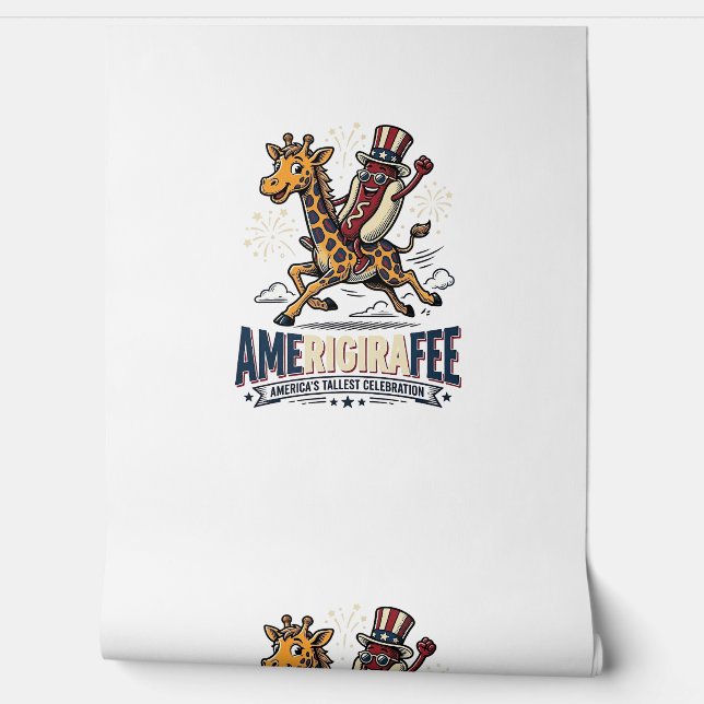Grappige Amerigiraffee Patriottische Giraffe Hotdo Behang (Afrollen)