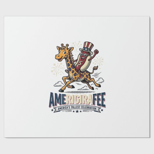Grappige Amerigiraffee Patriottische Giraffe Hotdo Cadeaupapier (Vlak)