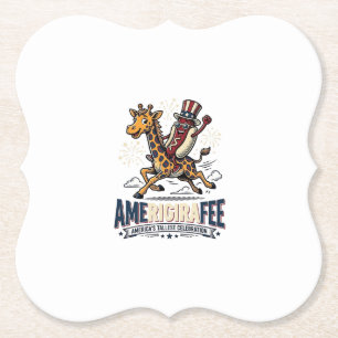 Grappige Amerigiraffee Patriottische Giraffe Hotdo Kartonnen Onderzetters
