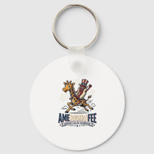 Grappige Amerigiraffee Patriottische Giraffe Hotdo Sleutelhanger