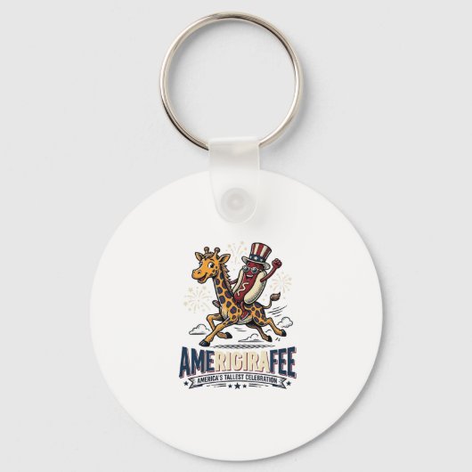 Grappige Amerigiraffee Patriottische Giraffe Hotdo Sleutelhanger (Voorkant)