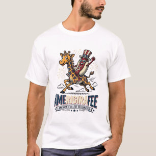 Grappige Amerigiraffee Patriottische Giraffe Hotdo T-shirt