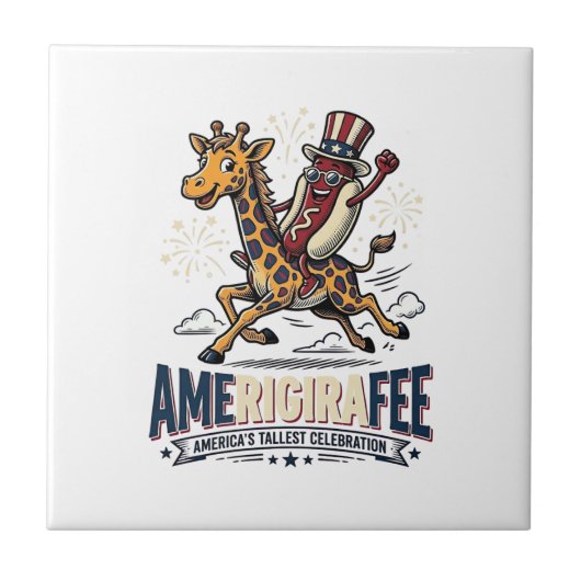 Grappige Amerigiraffee Patriottische Giraffe Hotdo Tegeltje (Voorkant)