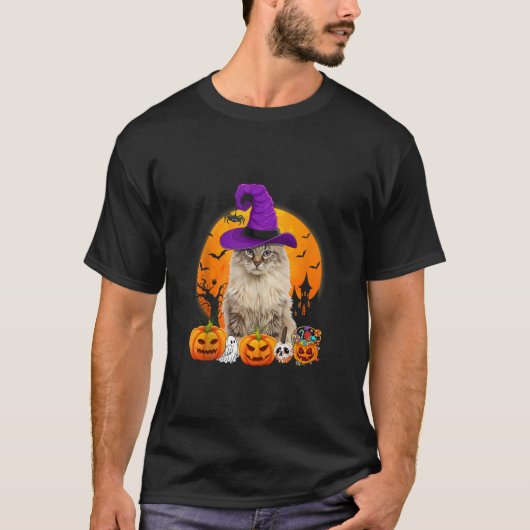 Grappige Amerikaanse Curl Kat Halloween Heksenpomp T-shirt (Voorkant)