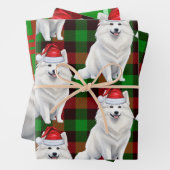 Grappige Amerikaanse Eskimo Kersthond Red Plaid Inpakpapier Vel (In situ)