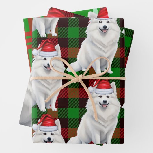 Grappige Amerikaanse Eskimo Kersthond Red Plaid Inpakpapier Vel (In situ)