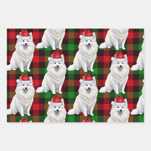 Grappige Amerikaanse Eskimo Kersthond Red Plaid Inpakpapier Vel (Voorkant)
