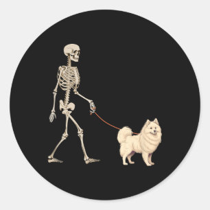 Grappige Amerikaanse Eskimohond Skelet Lopende Ronde Sticker