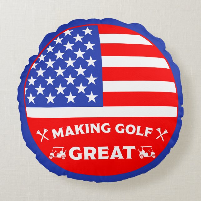Grappige Amerikaanse Golfspeler Rond Kussen (Voorkant)
