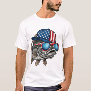 Grappige Amerikaanse Grote Vis met Vlagpet Vissen T-shirt