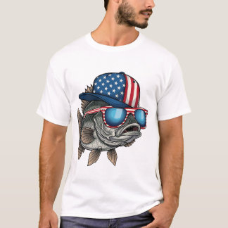 Grappige Amerikaanse Grote Vis met Vlagpet Vissen T-shirt
