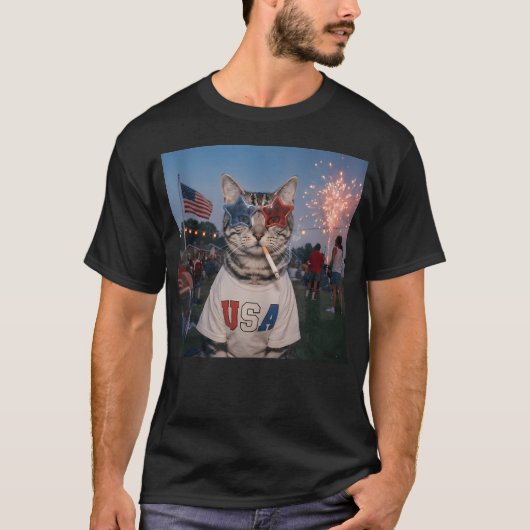 Grappige Amerikaanse Kat 4 Juli Patriottische Kat T-shirt (Voorkant)