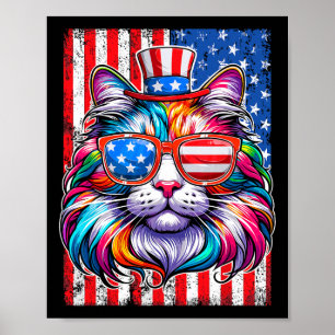 Grappige Amerikaanse kat zonnebril USA vlag 4th of Poster