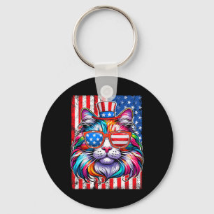 Grappige Amerikaanse kat zonnebril USA vlag 4th of Sleutelhanger
