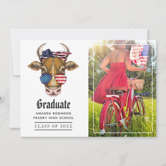 Grappige Amerikaanse patriottische koe diploma fot Aankondiging (Voorkant)