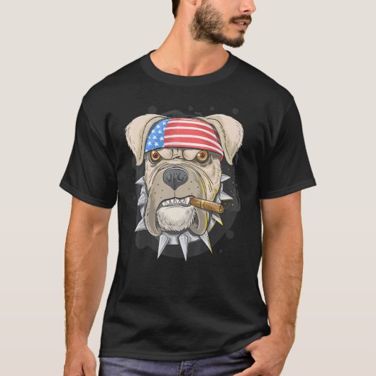 Grappige Amerikaanse Pit Bull 4 juli Patriottisch T-shirt (Voorkant)