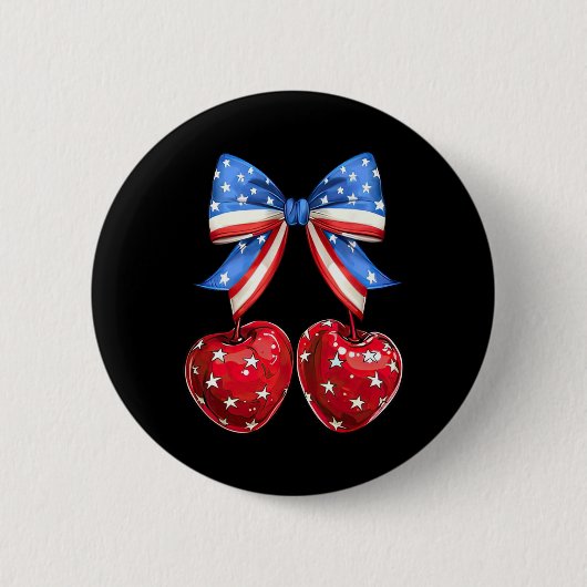 Grappige Amerikaanse vlag Cherry Coquette Boog 4th Ronde Button 5,7 Cm (Voorkant)