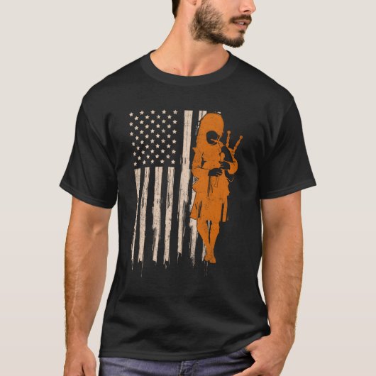 Grappige Amerikaanse vlag doedelzak Schotse doedel T-shirt (Voorkant)