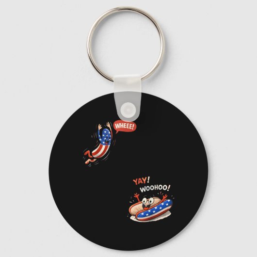 Grappige Amerikaanse Vlag Hotdog Springend In Broo Sleutelhanger (Voorkant)