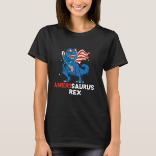 Grappige Amerisaurus T Rex Amerikaanse vlag 4 juli T-shirt