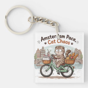 Grappige Amsterdam Kat Sleutelhanger
