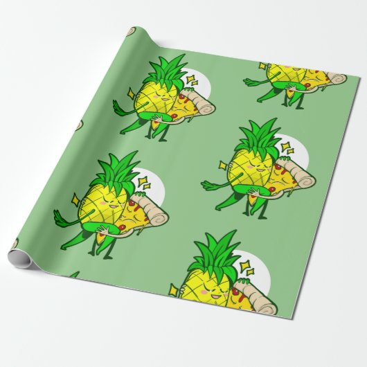 grappige anananaspizza kawaii cadeaupapier (Uitgerold)