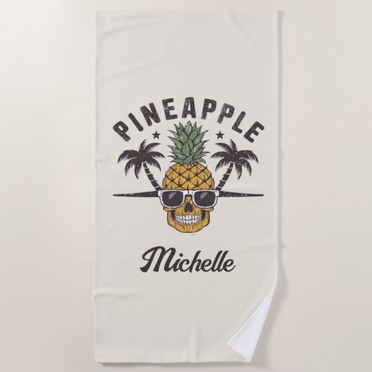 Grappige Ananas met een zonnebril Gepersonaliseerd Strandlaken (Voorkant)