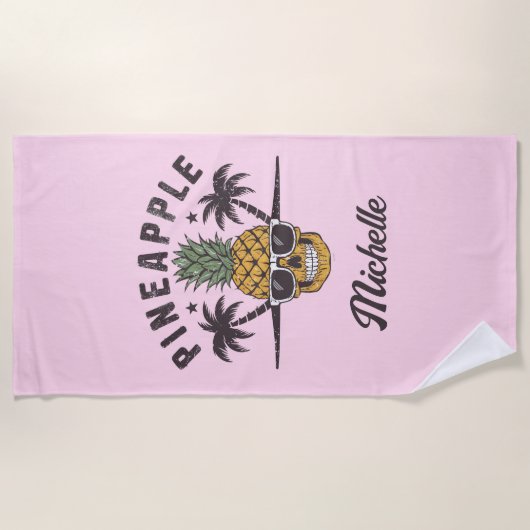 Grappige Ananas met een zonnebril Gepersonaliseerd Strandlaken (Voorkant)
