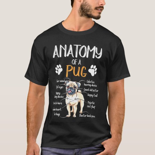 Grappige anatomie Pug Hond T-shirt (Voorkant)