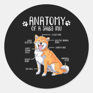 grappige anatomie shiba inu hondenliefhebber gift ronde sticker