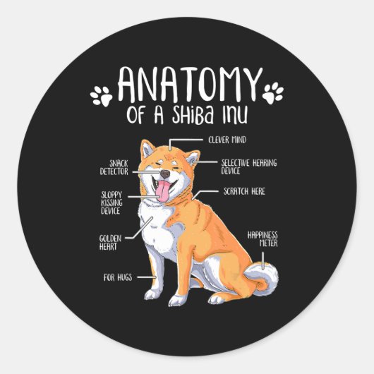 grappige anatomie shiba inu hondenliefhebber gift ronde sticker (Voorkant)