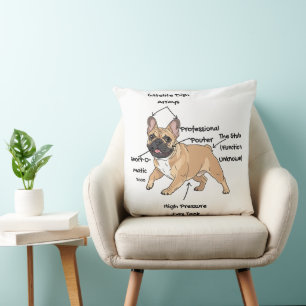 Grappige anatomie van een Franse Bulldog-illustrat Kussen