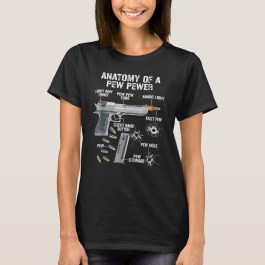 Grappige anatomie van een Pew Pewer - Munitie.Gew T-shirt (Voorkant)