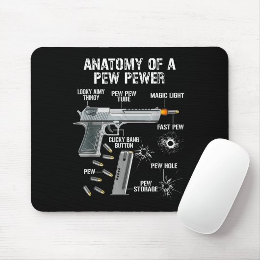 Grappige anatomie van een pew power - AMMO Pistool Muismat (Met muis)