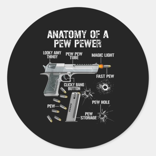 Grappige anatomie van een pew power - AMMO Pistool Ronde Sticker (Voorkant)