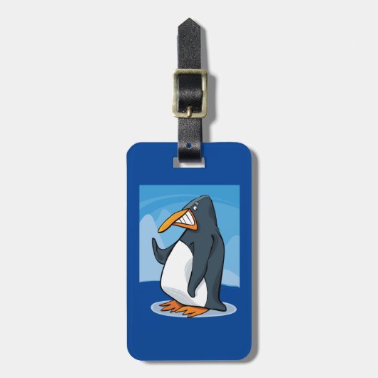 Grappige Angry Penguin Cartoon Cool Waving Bagagelabel (Voorkant verticaal)